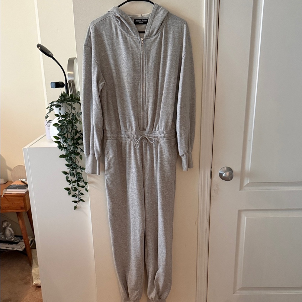 Kittenish Gray Hooded Jumpsuit Size M